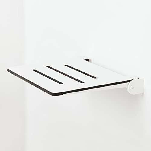Seachrome 18 inch Silhouette Slimline Folding Wall Mount Shower Bench Seat, White Seat with White Frame - color: White Seat With White Frame