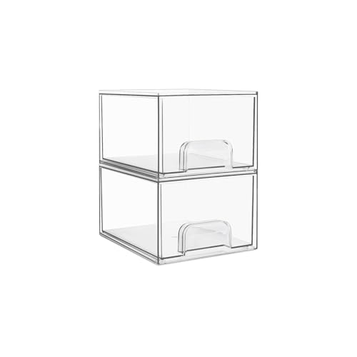 Vtopmart 2 Pack Small Clear Stackable Storage Drawers,Acrylic Bathroom Makeup Organizer,Plastic Storage Bins for Vanity, Undersink, Kitchen Cabinets, Pantry, Home Organization - style: 2pack-Clear