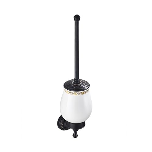 Oil Rubble Bronze Brass Bath Toilet Brush Holder Set, Wall Mounted Black Bathroom Hardware Accessories, Pattern Carving Design - color: Toilet Brush Holder Set