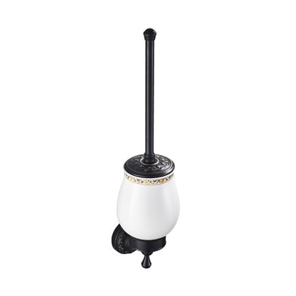 Oil Rubble Bronze Brass Bath Toilet Brush Holder Set, Wall Mounted Black Bathroom Hardware Accessories, Pattern Carving Design - color: Toilet Brush Holder Set