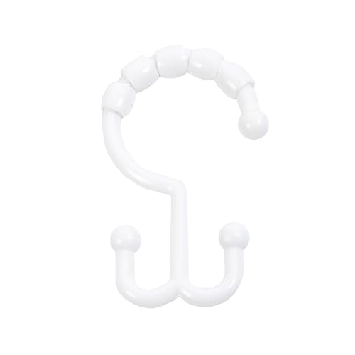 Kenney - Shower Curtain Rings, Rust-Proof Plastic Double Hooks with Beaded Glide Design, Smooth Sliding for Standard Shower Rods, Easy Install, White, 12 Pack - size: Standard