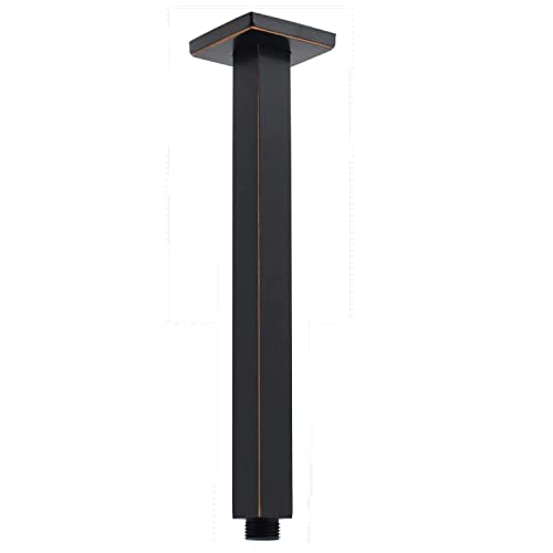 Ceiling Mount Rain Shower Head Extension Arm with Flange 20 Inches Square Straight Extender Extension Pipe Replacement, Long Shower Arm for High Ceiling,Oil-Rubbed Bronze - color: Oil Rubbed Bronze, style: 20inch