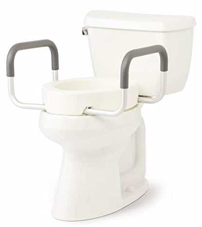 Medline Elongated Toilet Seat Riser with Arms, 3.5-Inch Height 400 lb Weight Capacity - Comfortable & Secure Bathroom Aid for Elderly & Disabled