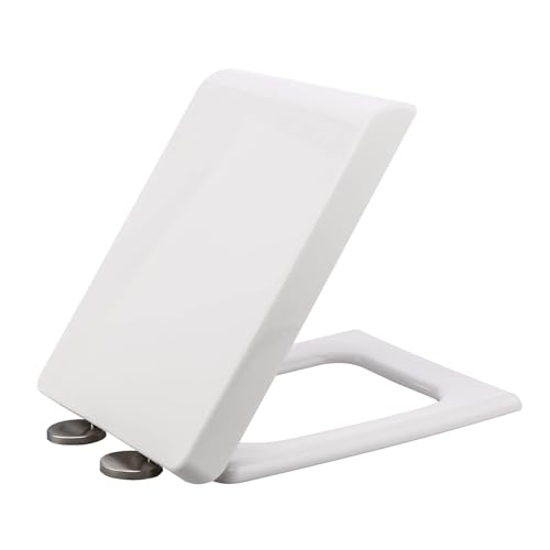 Quick Release Rectangular Soft Close Toilet Seat with Easy Cleaning, Top Fixing & Adjustable Hinges, White Plastic Cover, 03b - size: 06c