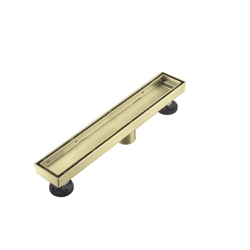 AVSIILE Linear Shower Floor Drain, Brushed Gold 12 Inch 304 Stainless Steel Bathroom Drains Kit, Rectangular Shower Trench Drain with Reversable Tile-in Pattern Drain Cover & Hair Catcher - color: Brushed Gold, size: 12 Inch