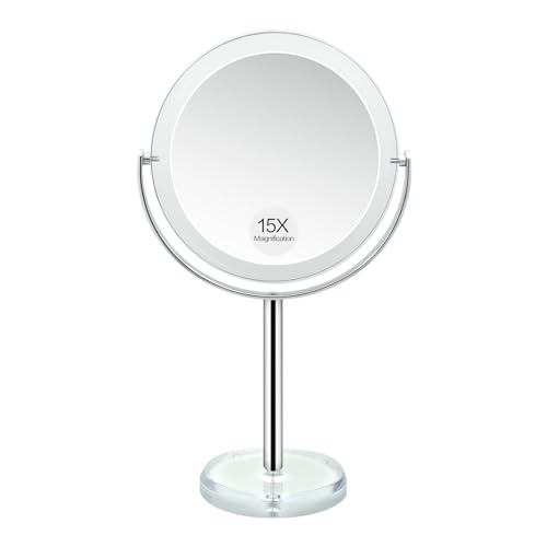 Snowflakes Double Sided 1X / 15X Magnifying Makeup Mirror with Stand - 6.7 Inch Tabletop Vanity Mirror for Bathroom or Bedroom with 360° Rotation.