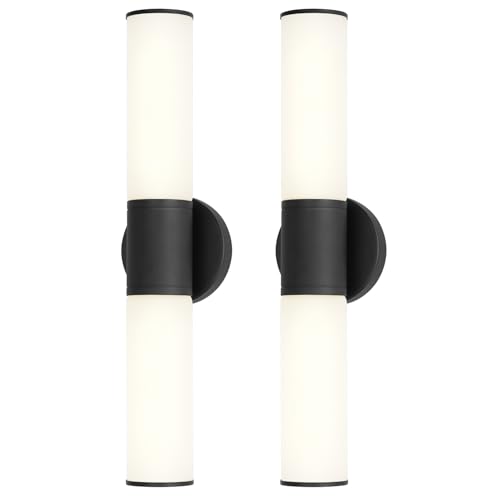 2-Light Bathroom Vanity Lighting Fixture, Black Wall Sconce with Opal White Glass, E26 Stocket Indoor Wall Lamp, Modern Mirror Light. 2 Pack - color: White Glass-Black, size: 2 Count (Pack of 1)