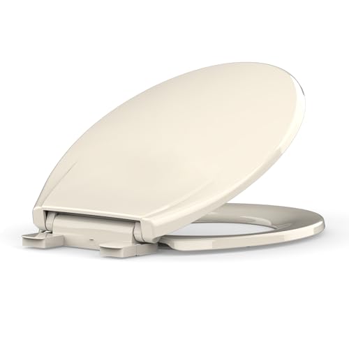 17" Round Toilet Seat, Soft Close Toilet Seat with Quiet Lid,Almond Polypropylene Toilet Seat Cover with Never Loosen Durable Lid, Easy to Install and Clean - color: Almond, Standard, size: Round (17″)