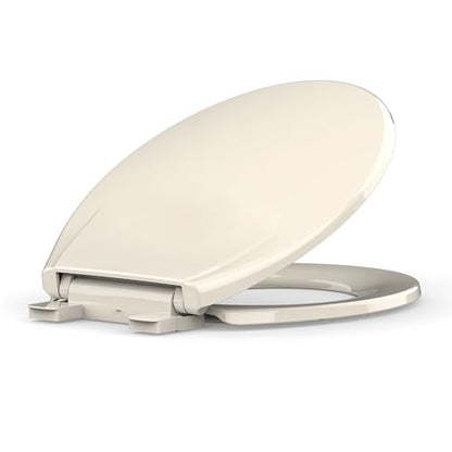 17" Round Toilet Seat, Soft Close Toilet Seat with Quiet Lid,Almond Polypropylene Toilet Seat Cover with Never Loosen Durable Lid, Easy to Install and Clean - color: Almond, Standard, size: Round (17″)