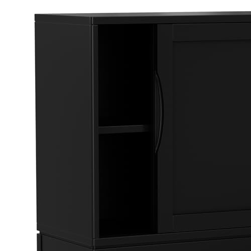 SIMPLIHOME Harper 40" Wide Solid Wood Cabinet in Walnut Brown - color: Black, size: 30 inch