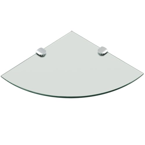 Bathroom Glass Corner Shelf Wall Mounted 7MM Tempered Transparent Glass with Chromed Shelf Brackets