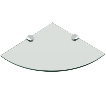 Bathroom Glass Corner Shelf Wall Mounted 7MM Tempered Transparent Glass with Chromed Shelf Brackets