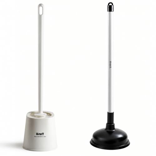 Toilet Plunger and Brush Set with Hideaway Holder | Heavy Duty, Compact, Modern Home Decor