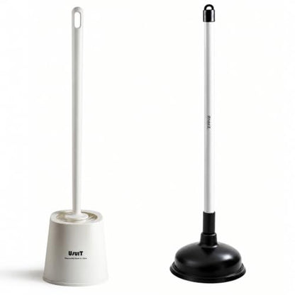 Toilet Plunger and Brush Set with Hideaway Holder | Heavy Duty, Compact, Modern Home Decor