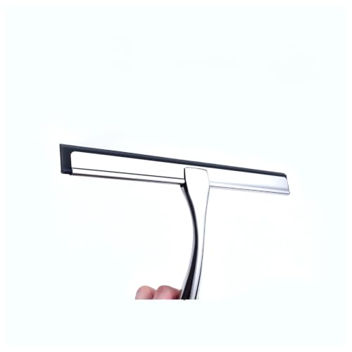Stainless Steel Shower Squeegee, Silicone Rubber Glass Wiper | With hook, 25.5 x 18 cm, silver or black, for windows, mirrors, shower walls, car glass(10black-1hook) - color: 10black-1hook