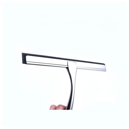 Stainless Steel Shower Squeegee, Silicone Rubber Glass Wiper | With hook, 25.5 x 18 cm, silver or black, for windows, mirrors, shower walls, car glass(10black-1hook) - color: 10black-1hook