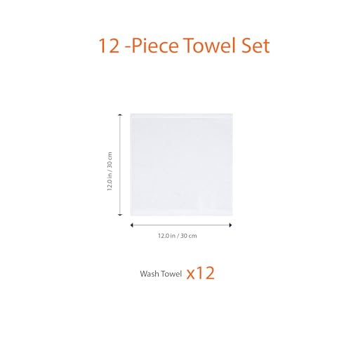 Amazon Basics Cotton Washcloths, Lightweight Quick-Dry, Absorbent Face and Body Towel Set, 12" x 12", White, 12-Pack - color: White, size: 12 Piece, style: Washcloth (Pack of 12)