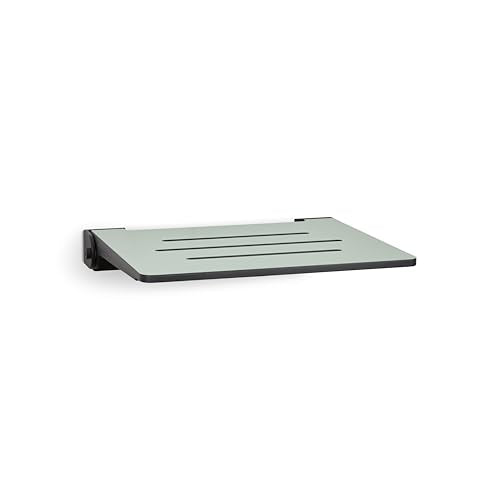 18 inch Silhouette Slimline Folding Wall Mount Shower Bench Seat, Sea Green Seat with Matte Black Frame - color: Sea Green Seat With Matte Black Frame