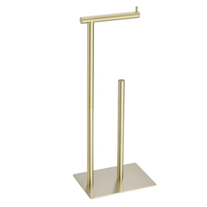 FFK Toilet Paper Holder Free Standing, 21.5" Bathroom Toilet Tissue Roll Holder Stand with Storage, SUS304 Stainless Steel Rustproof, Gold - color: Brushed Gold