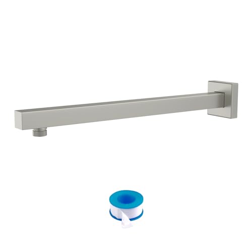 Lordear Wall Mounted Shower Arm, 20 Inch Shower Pipe with Flange, 1/2 NPT Square Shower Stem for Shower Head, Brushed Nickel - color: Brushed Nickel