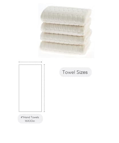 BAGNO MILANO Turkish Cotton Bath Towels, Hand Towels - Soft Plush Jacquard Collection - Highly Absorbent Towel Set (Cream, 4 Pcs Hand Towel Set) - color: Cream, size: 4 pcs Hand Towel Set