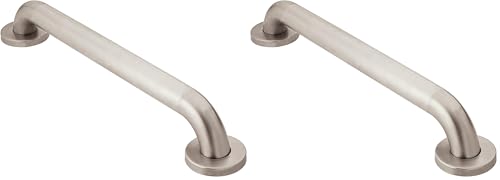 Moen Home Care Bathroom Safety 18 Inch Stainless Steel Handicap Grab Bar for Bathtub and Shower, Slip Resistant Finish, Elderly Assistance Product, Polished Brass, R8918P (Pack of 2) - color: Peened, size: 18 Inch (Pack of 2)