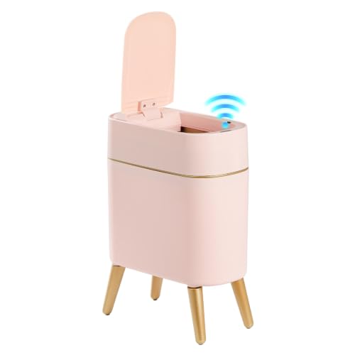 Automatic Bathroom Trash Can,Tall Slim Sensor Waste Basket,Pink Gold | 2.6 Gallon Waterproof Motion Sensor Trash Can, Small Garbage bin for Bedroom,Office,Living Room,Kitchen,RV,Restroom,Laundry - color: Pink