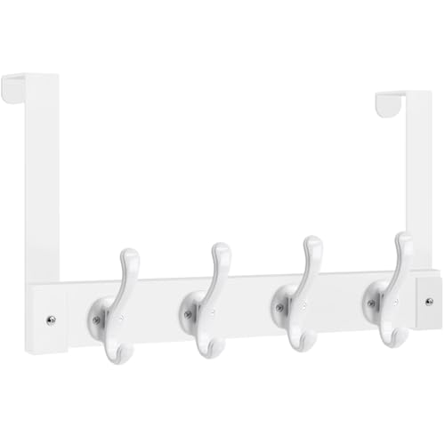 Homode Over The Door Hooks Heavy Duty, Wood Over Door Hanger Hook, Over Door Towel Rack with Coat Hooks for Hanging Towels Clothes Hats Bags, Back of Bathroom Door, White - color: White