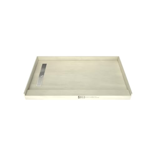 Redi Trench 36 In x 60 In Single Curb Tileable Shower Pan with Left Drain and Linear Brushed Nickel Grate - color: Left Drain, Single Curb, Brushed Nickel