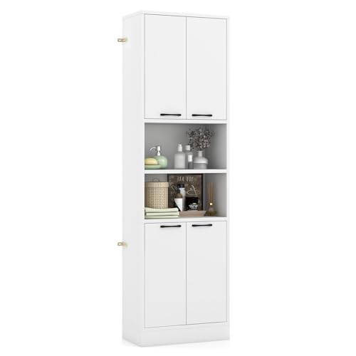 NAFORT Storage Cabinet, 75" Freestanding Tall Cupboard with Shelves, Anti-toppling Devices & Non-Slip Foot Pads, Modern Slim Cabinet for Indoor Space - color: White