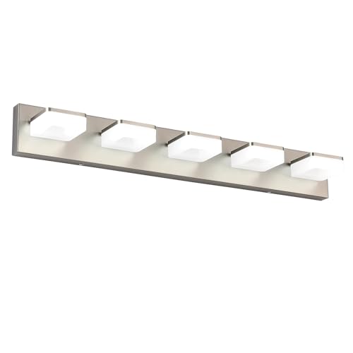 Brushed Nickel Vanity Lights for Bathroom 5 Light Vanity Lighting Fixtures for Mirror 32" Adjustable 5500K Modern LED Vanity Light Over Mirror, Bath Wall Lighting Fixtures - size: 5-Light,32Inch