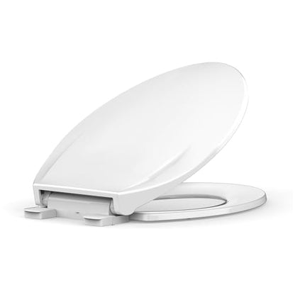 Elongated Toilet Seat, 19 Inch White Slow Close PP Plastic Toilet Cover, Quick Release Hinges, Easy Clean Stain Resistant Bathroom Seat for Standard Toilets - color: White