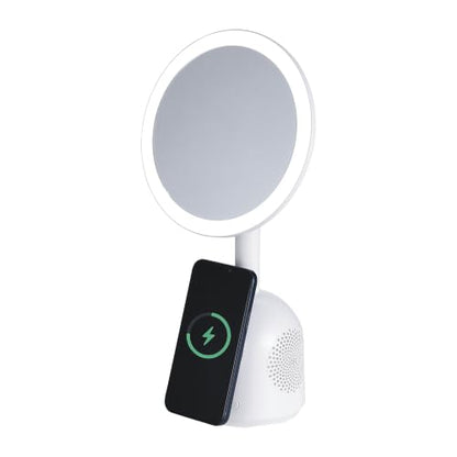 ELLE - LED Vanity Mirror with Bluetooth Speaker and Wireless Charging | Wireless Charging, Bluetooth Speaker, Adjustable Settings, Brightness, Makeup and Skincare Use, Compact Storage