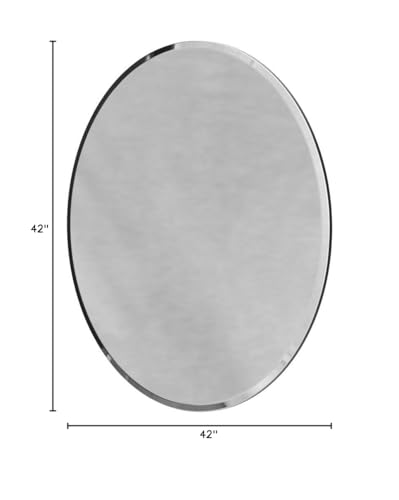 42 Inch Round Frameless Bathroom Vanity Mirror with Beveled Edge - Shatterproof Circle Wall Mounted Decorative Glass with Safety Backing for Living Room Bedroom Hallway Entryway - Fab Glass and Mirror - size: 42"L x 42"W, style: Round