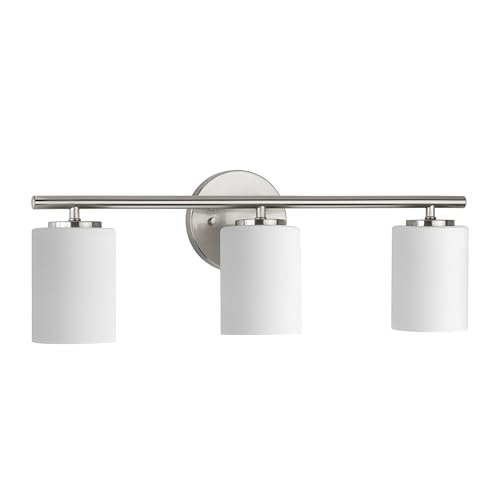 Replay Collection 3-Light Etched White Glass Modern Bath Vanity Light Brushed Nickel - color: Brushed Nickel, size: 3-Light