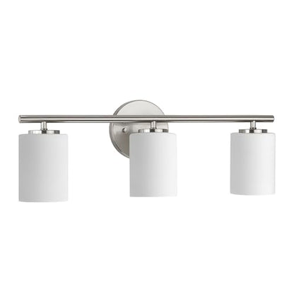 Replay Collection 3-Light Etched White Glass Modern Bath Vanity Light Brushed Nickel - color: Brushed Nickel, size: 3-Light