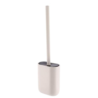 Oval Toilet Brush & Holder Set, Steel Handle, Deep Clean, Polyresin, Beige | Compact, Toilet cleaning, Daily hygiene, Guest bathroom, Small spaces, Hygienic Discreet Holder, Easy to Clean, Sturdy Build - color: Beige