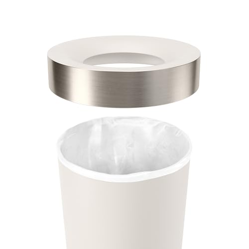 Umbra Vento Kitchen Trash Can, Open Top Bin, 16.5 Gallon, Sand/Nickel | Brushed metal accents, bag concealing design, easy wipe clean, fits home and office, durable plastic - color: Sand/Nickel