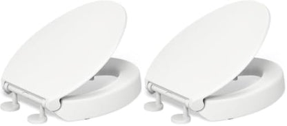 KOHLER 25875-0 Hyten 3" Height, Elevated Soft Close Elongated Toilet Seat, Contoured Seat with Grip-Tight Bumpers, Quick-Attach Hardware, No Slam Toilet Seat, White (Pack of 2) - color: White, size: Elongated (Pack of 2)