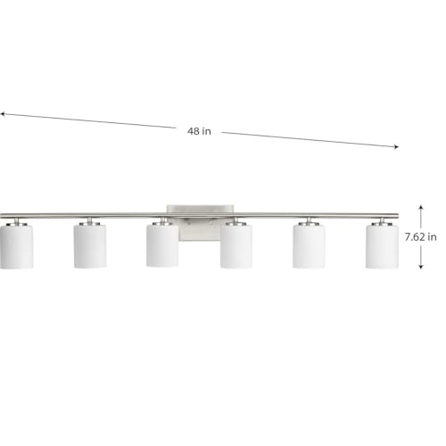 Progress Lighting Replay Collection 48 in. 6-Light Brushed Nickel Etched White Glass Modern Bath Vanity Light - color: Brushed Nickel, size: 6-Light