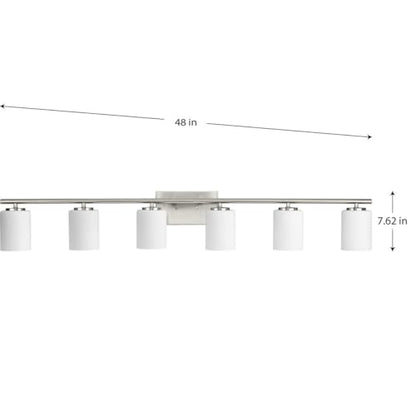 Progress Lighting Replay Collection 48 in. 6-Light Brushed Nickel Etched White Glass Modern Bath Vanity Light - color: Brushed Nickel, size: 6-Light