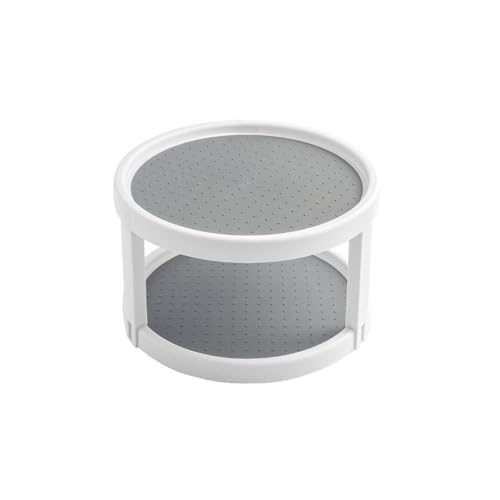 2 Tier Non Skid Spice Rack Turntable, 10 Inch Spinning Organizer, Non Skid Lazy Susan Turntable, 360° Rotating Seasoning Organizer for Kitchen, Pantry Cabinet, Refrigerator, Bathroom, Gray & White