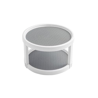 2 Tier Non Skid Spice Rack Turntable, 10 Inch Spinning Organizer, Non Skid Lazy Susan Turntable, 360° Rotating Seasoning Organizer for Kitchen, Pantry Cabinet, Refrigerator, Bathroom, Gray & White