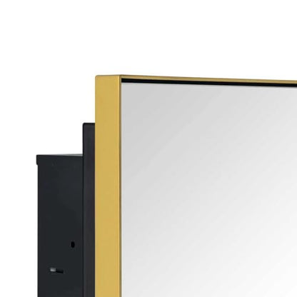TEHOME Recessed Mount 16x26'' Squared Rectangle Brushed Gold Bathroom Medicine Cabinet with Mirror Gold Metal Framed Rectanglular Medicine Cabinet 2 Adjustable Glass Shelves - color: Brushed Gold