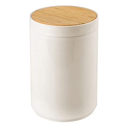 mDesign Plastic Round Trash Can Small Wastebasket - Garbage Bin Container with Swing-Close Lid - Bathroom Garbage Basket - Holds Waste, Recycling - 1.3 Gallon - Basa Collection - Cream/Beige/Natural - color: Natural/Cream