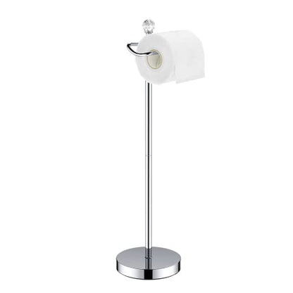 ROLABAM Toilet Paper Holder Stand (with Reserve Function) Free Standing Toilet Paper Holder for Bathroom Total Height 24.4" with Crystal Finial, Chrome Finish - color: Polished Chrome