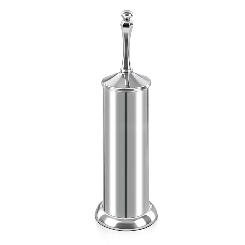 Silver Toilet Brush and Holder，Extra Long Handled Toilet Brush for Bathroom，Stainless Steel Heavy Duty Toilet Bowl Brush,Deep Cleaning Modern Toilet Cleaner Brush -Space Saving, Covered Brush - color: Silver