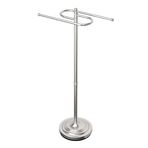 Gatco 1506, Modern Round Base Floor Standing S Style Towel Holder, Satin Nickel / 38" H Freestanding Hand Bath Towel Stand for Bathroom - color: Satin Nickel