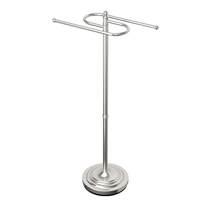 Gatco 1506, Modern Round Base Floor Standing S Style Towel Holder, Satin Nickel / 38" H Freestanding Hand Bath Towel Stand for Bathroom - color: Satin Nickel