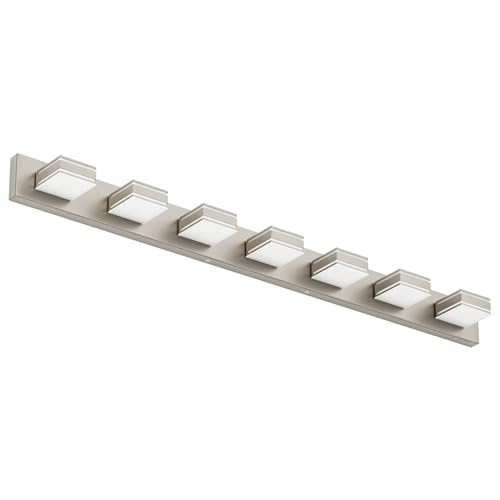 Ralbay 55inch Brushed Nickel Vanity Light for Bathroom 7-Light Metal Acrylic Modern LED Bathroom Light Fixtures - color: Brushed Nickel, size: 55 inch